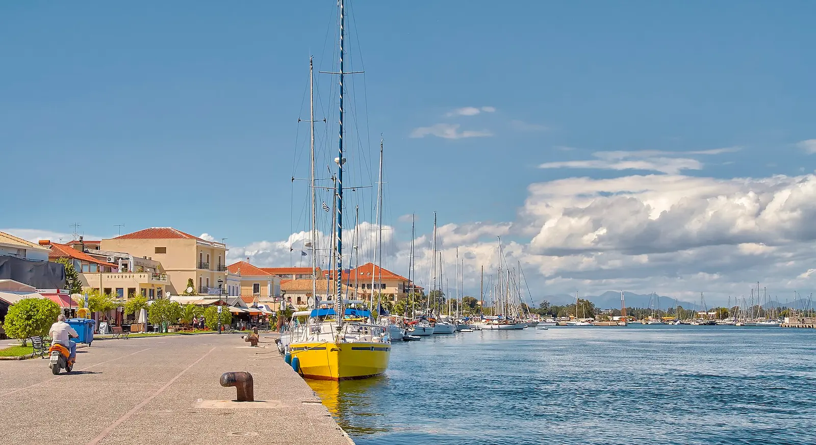 Yachts along the quay at Preveza, across the channel from Aktio Marina.